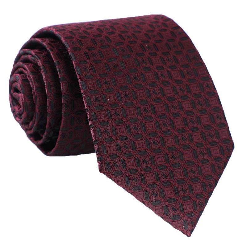fortunatever Burgundy Men's Handmade Ties,Checkered Pattern Neckties With Black Dots(58") - Image 1